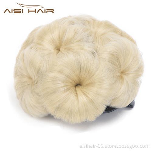 Aisi Hair 9 Flower Gold Plastic Comb Synthetic Fiber Hair Extension Curly Claw On Ponytail Chignon Bun Hairpieces For Women